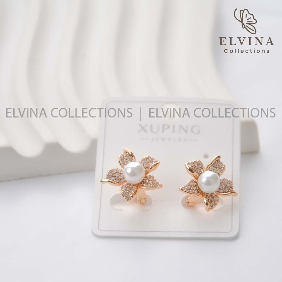 گوشواره ژوپینگ اصل(Xuping) گل و مروارید