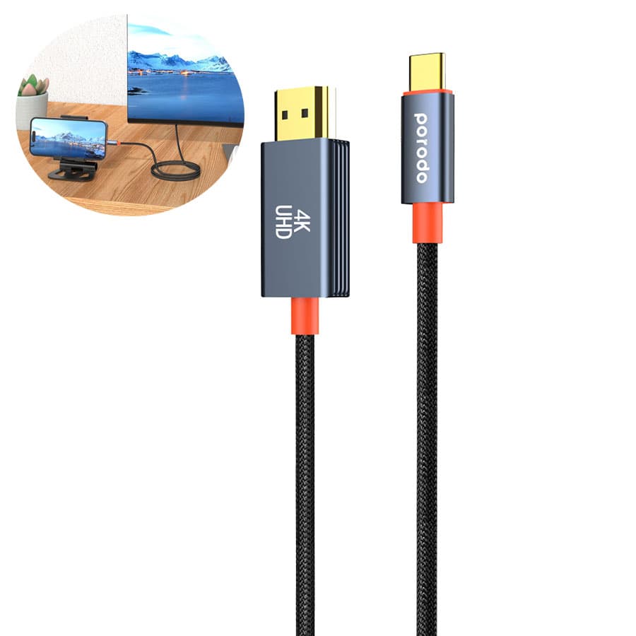 کابل تبدیل USB-C به HDMI پرودو Porodo Woven Cable Type-C to HDMI PD-CBL0016