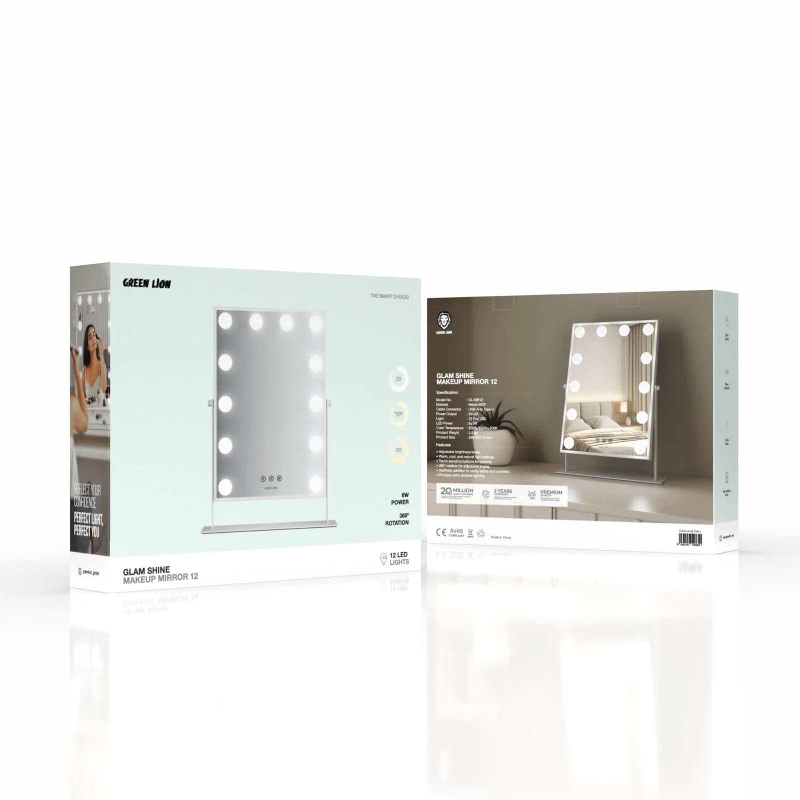 آینه آرایشی LED دار 12 تایی گرین لاین Green Lion Glam Shine Makeup Mirror 12 LED Lights — تصویر ۷