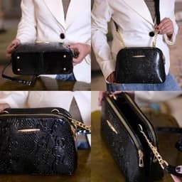 کیف زنانه مجلسی چرم براق با بند زنجیری رنگ ثابت وارداتی — تصویر ۲