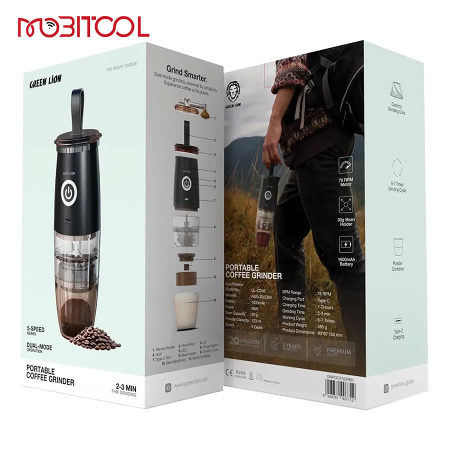 آسیاب قهوه دستی و شارژی گرین لاین Green Lion Portable Coffee Grinder — تصویر ۸