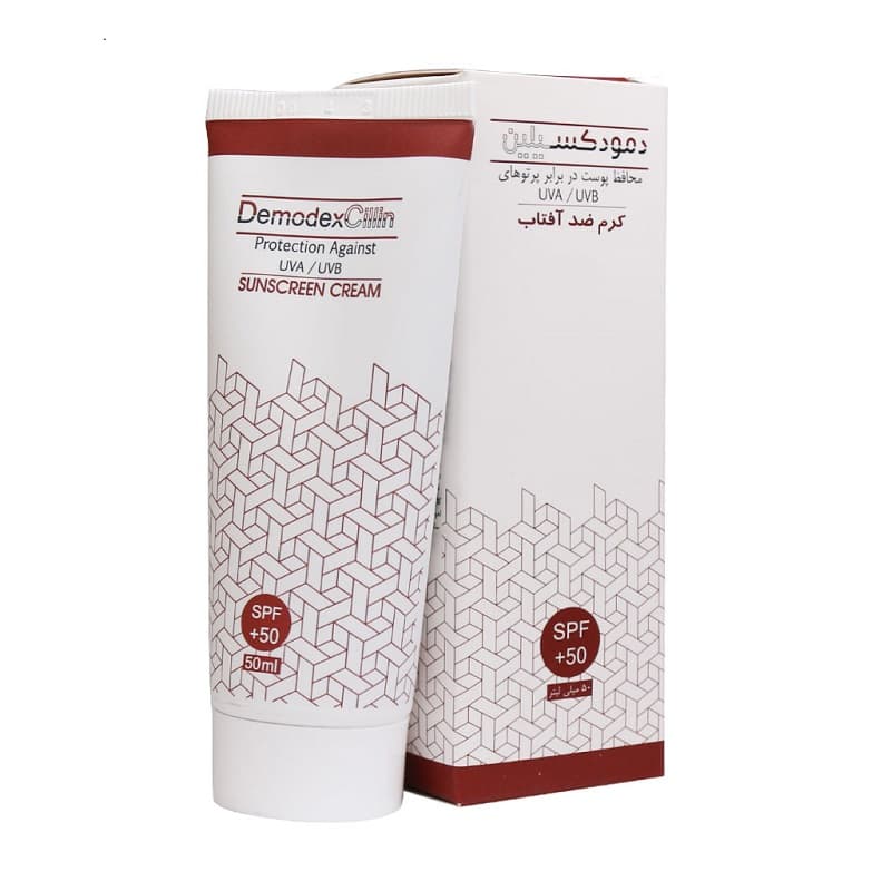 کرم ضد آفتاب دمودکسیلین بی رنگ SPF50 حجم 50mL