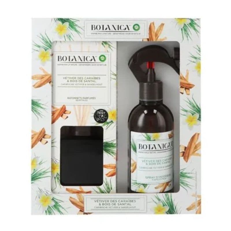 پک دو عددی اسپری خوشبو کننده هوا Air Wick مدل Botanica رایحه گل وتیور کارائیب و چوب صندل حجم 236 میل و 80 میل