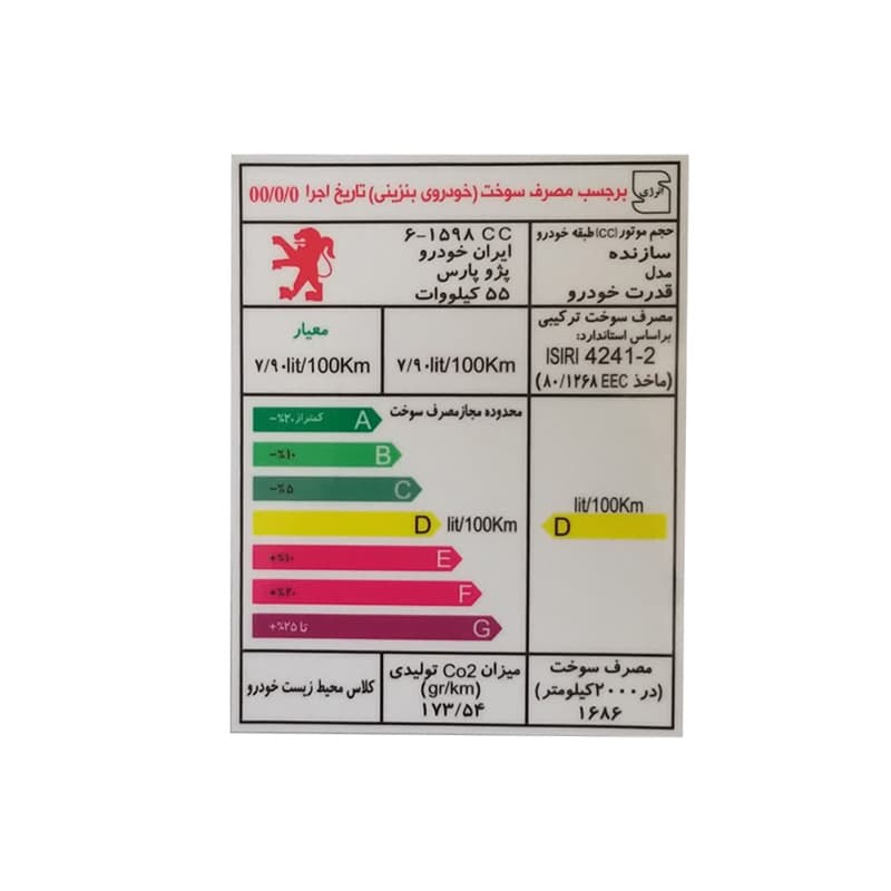 برچسب مصرف انرژی مناسب پژو پارس کد 2147
