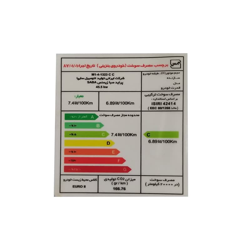 برچسب انرژی مناسب پراید صبا کد 2141 — تصویر ۷