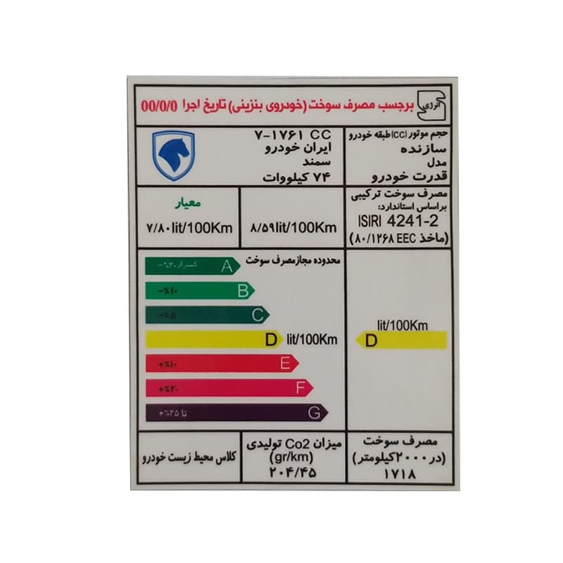 برچسب انرژی مناسب سمند کد 2139