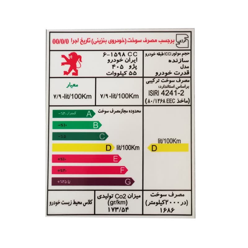 برچسب انرژی مناسب پژو 405 کد 2137