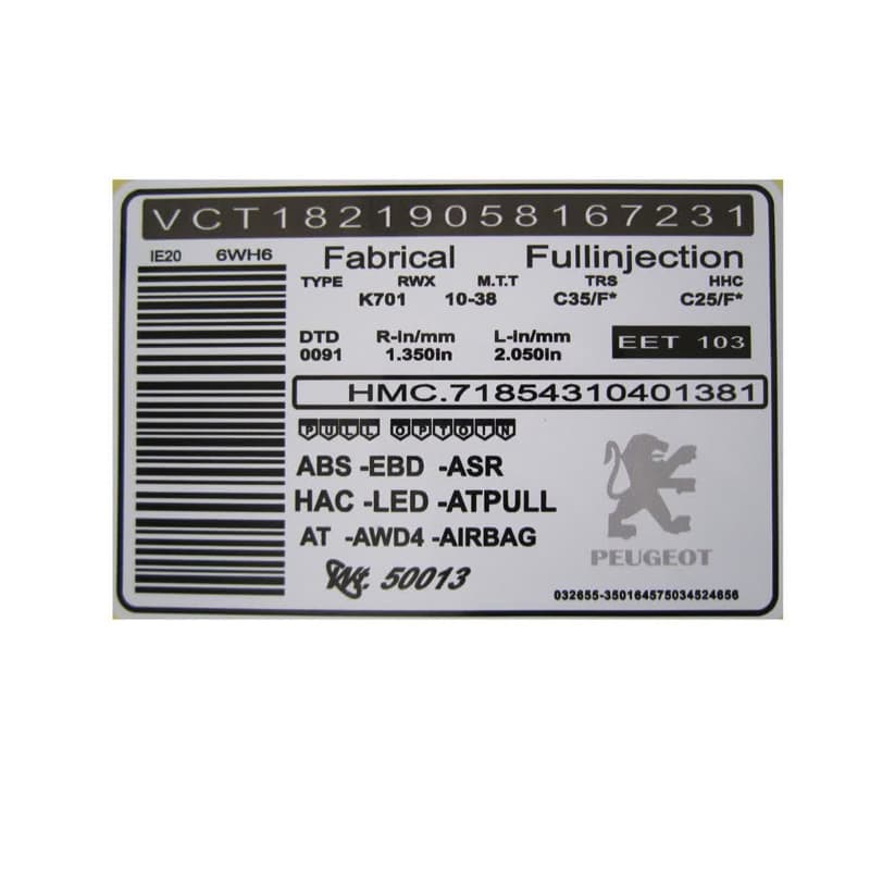 برچسب پژو VCT کد 2092