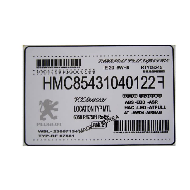 برچسب شیشه پژو HMC کد 2091