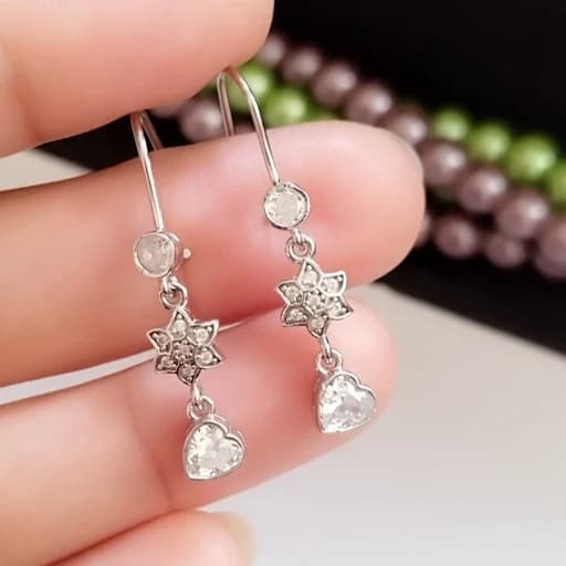 گوشواره نقره آویزی زنانه عیار 925 با روکش طلا سفید وزن 2.8 گرم