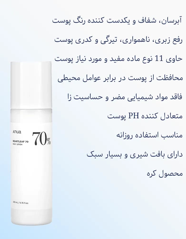 لوسیون و آبرسان تسکین دهنده آنوا HEARTLEAF 70% | حجم 200 میل — تصویر ۳