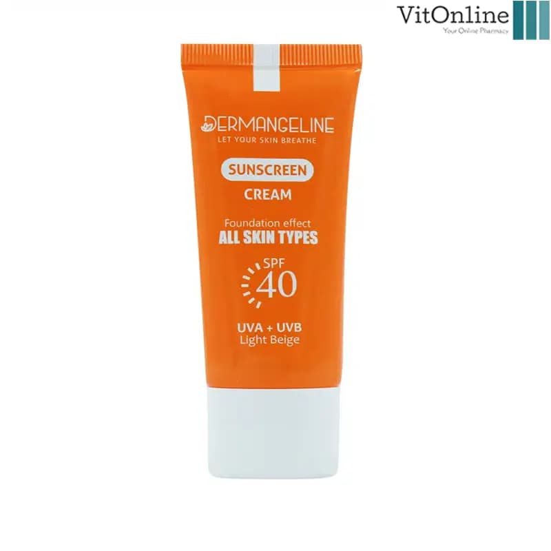 کرم ضد آفتاب کرم پودری SPF 40 بژ طبیعی مناسب انواع پوست درم انجلین — تصویر ۴