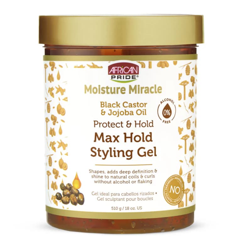 ژل حالت دهنده و نگهدارنده قوی کرچک و جوجوبا آفریکن پراید African Pride Moisture Miracle Black Castor & Jojoba Oil Max Hold Styling Gel