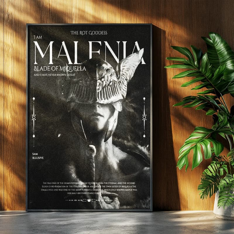 تابلو بکلیت طرح گیمینگ الدن رینگ مالنیا Elden Ring Malenia مدل b-po1640 فریم مشکی — تصویر ۳