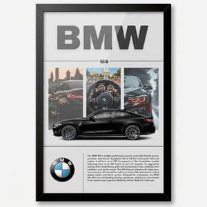 تابلو بکلیت طرح ماشین و خودرو بی ام و BMW M4 مدل B-po1882 فریم مشکی