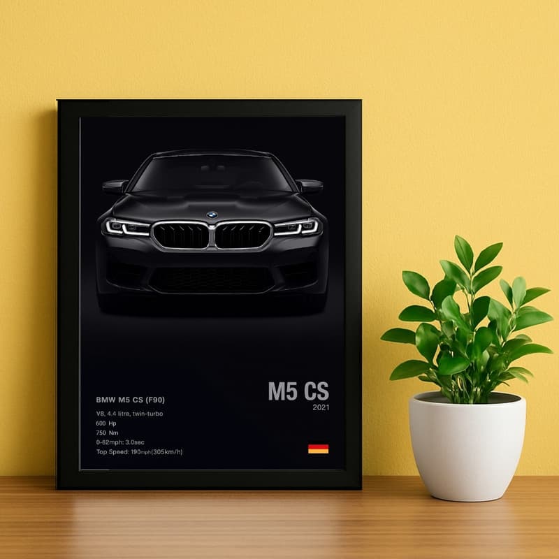 تابلو طرح بی‌ام‌ و bmw m5 کد 01 فریم مشکی — تصویر ۴