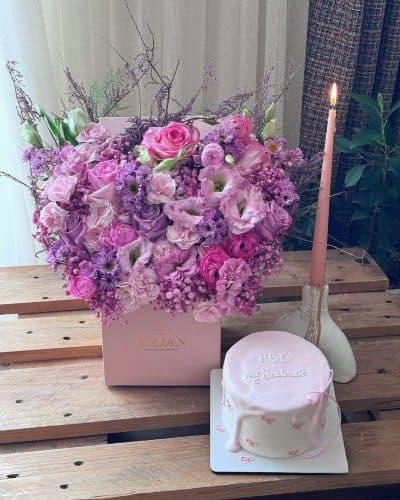 کیک تولد و باکس گل برای قناد