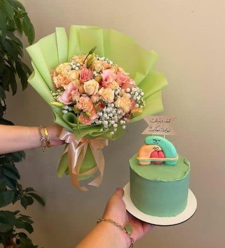 کادو تولد با گل تولد و کیک برای خواهر — تصویر ۲