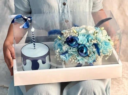 کیک تولد و باکس گل ژیمناستیک پسرانه