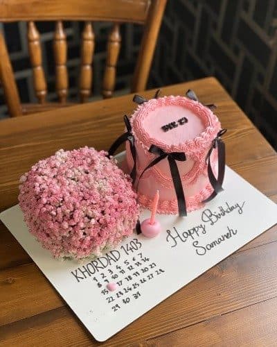 کادو تولد با گل تولد و کیک زیبا