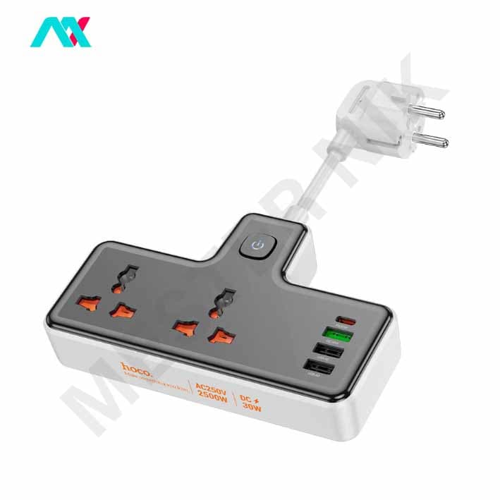 شارژر و چند راهی برق PD30W + QC3.0 + 2 sockets EU هوکو مدل AC12A