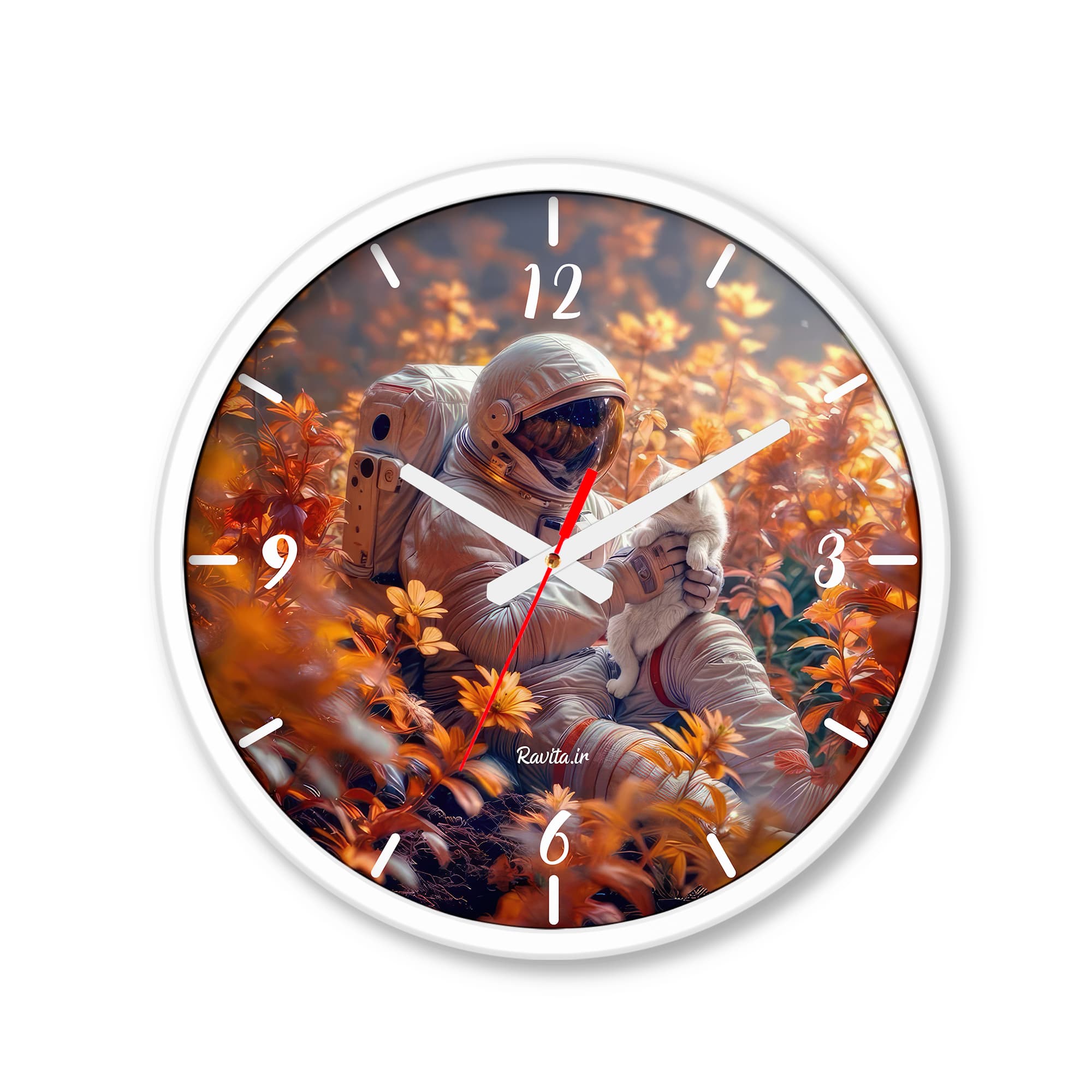 ساعت رومیزی دیواری راویتا طرح گربه و فضانورد – Cat and Astronaut کد 3711 — تصویر ۲