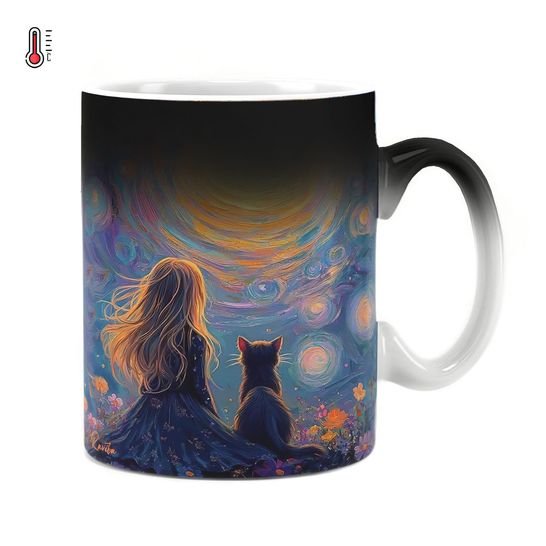 ماگ حرارتی راویتا طرح دختر و گربه – Girl and Cat کد 3709