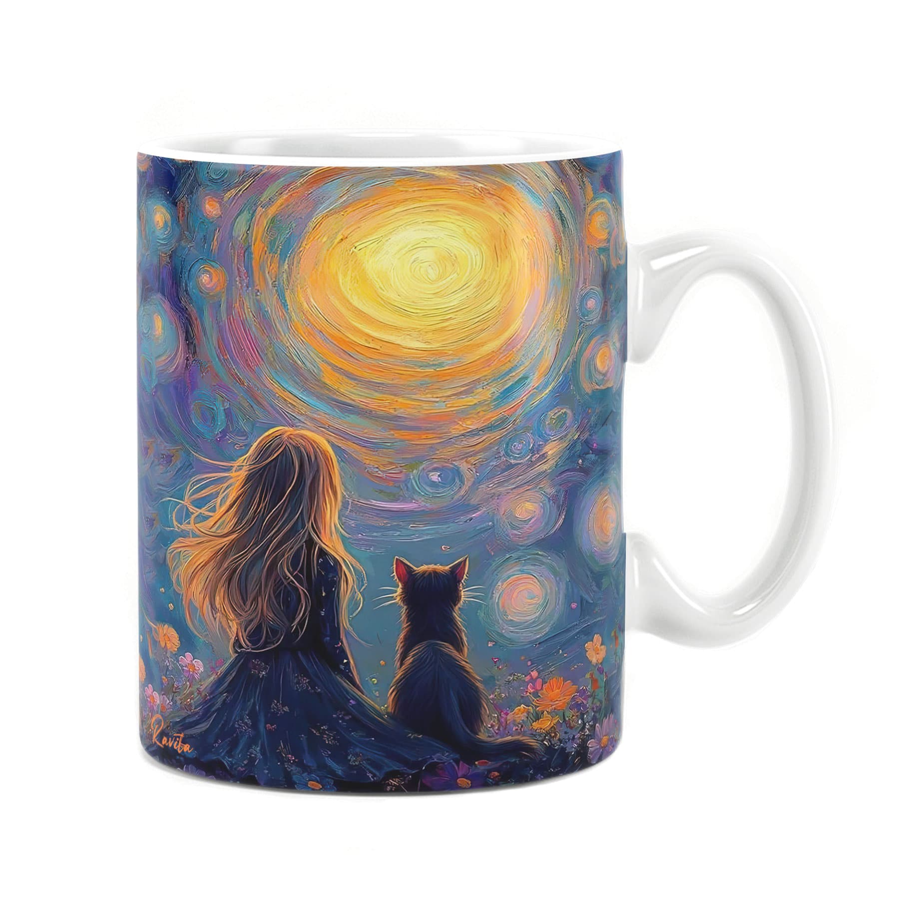 ماگ راویتا طرح دختر و گربه – Girl and Cat کد 3709 — تصویر ۲