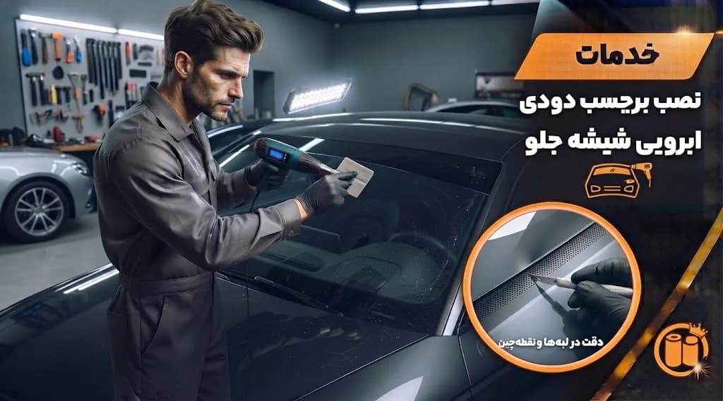 خدمات نصب برچسب دودی ابرویی شیشه جلو