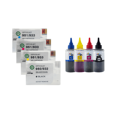کارتریج قابل شارژ جوهرافشان 932 – 933 اچ پی + جوهر 100cc وکس