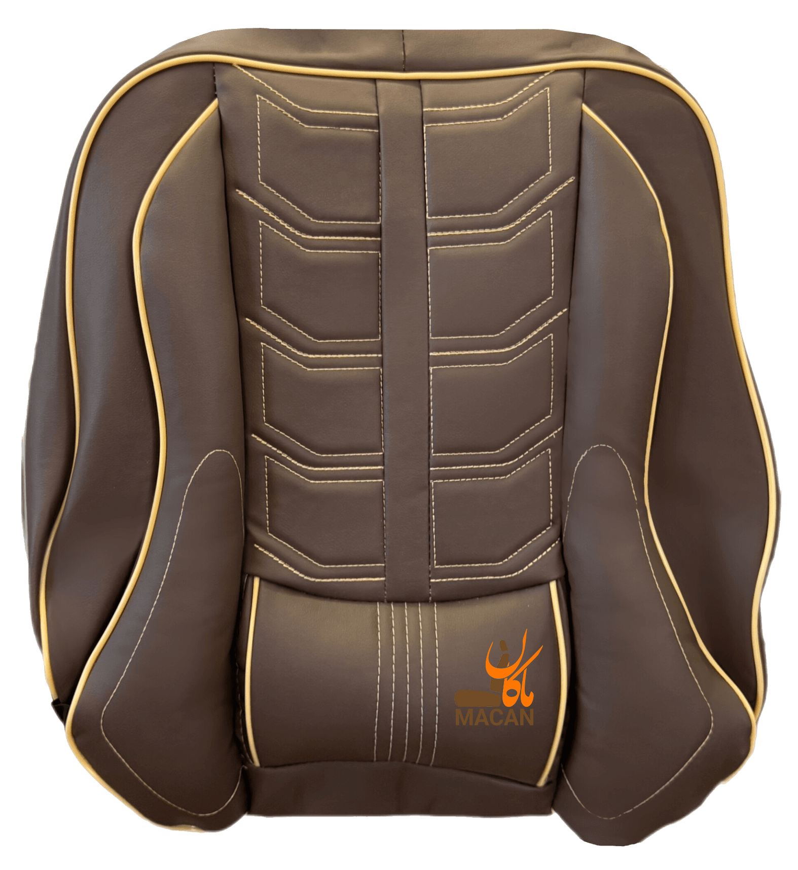 روکش صندلی پژو 405 جدید (مدل 95 به بالا) – طرح فونیکس – جنس تمام چرم – رنگ قهوه ای مغزی کرم – کد : 24056