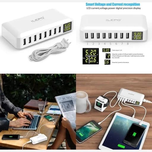 شارژ رومیزی8پورت40وات نمایشگر LCDمدلi6 توان — تصویر ۸