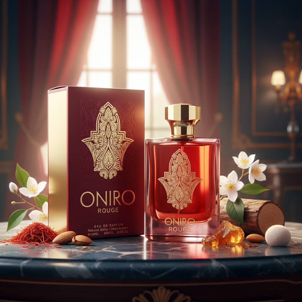 عطر ادکلن زنانه مردانه اونیرو رژ فراگرنس ورد رایحه باکارات رژ ۵۴۰ اکستریت (Fragrance World Oniro Rouge) حجم 100 میل