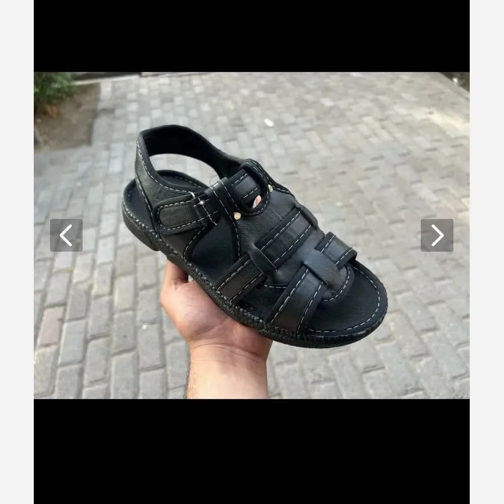 صندل چرم مردانه مدل سالار رنگ مشکی و قهوه ای روزمره — تصویر ۹