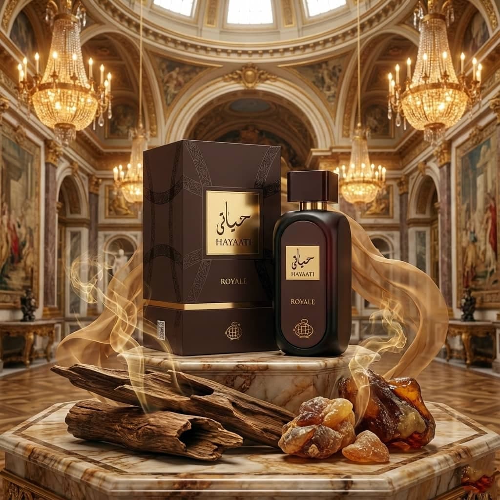 عطر ادکلن زنانه مردانه حیاتی رویال فراگرنس ورد رایحه موصوف عربی (Fragrance World Hayaati Royale) حجم 100 میل — تصویر ۱۰
