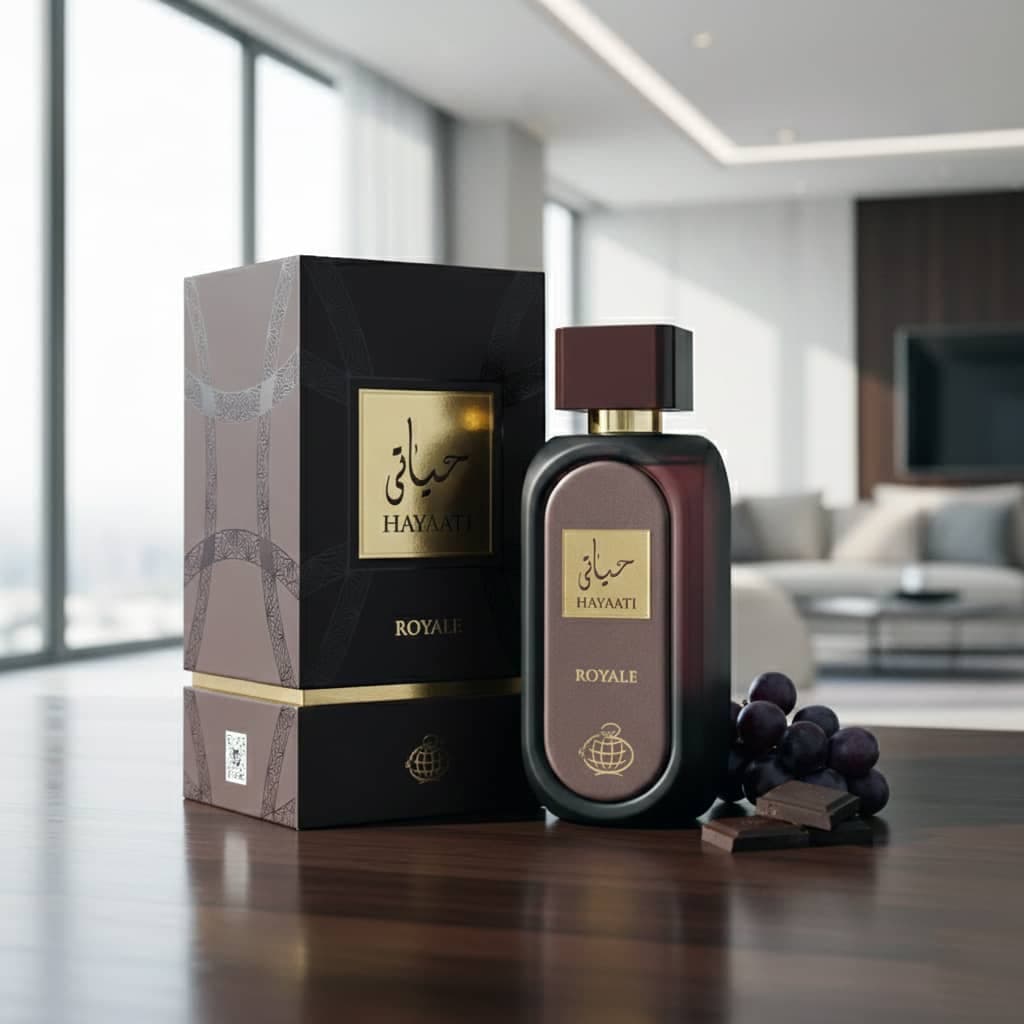 عطر ادکلن زنانه مردانه حیاتی رویال فراگرنس ورد رایحه موصوف عربی (Fragrance World Hayaati Royale) حجم 100 میل — تصویر ۸