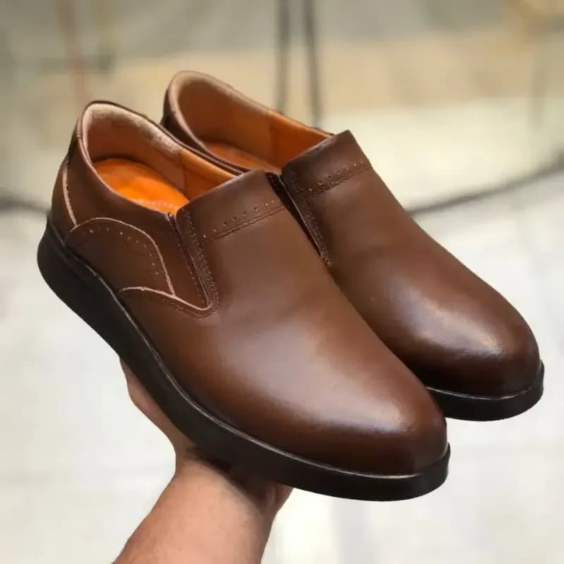 کفش چرم مردانه مدل فانتوم عسلی رویه چرم طبیعی زیره PU طبی — تصویر ۱۲