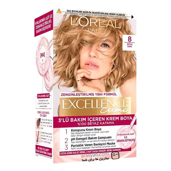 رنگ ‌موی شماره 8 لورال loreal رنگ بلوند تیره سری Excellence — تصویر ۹