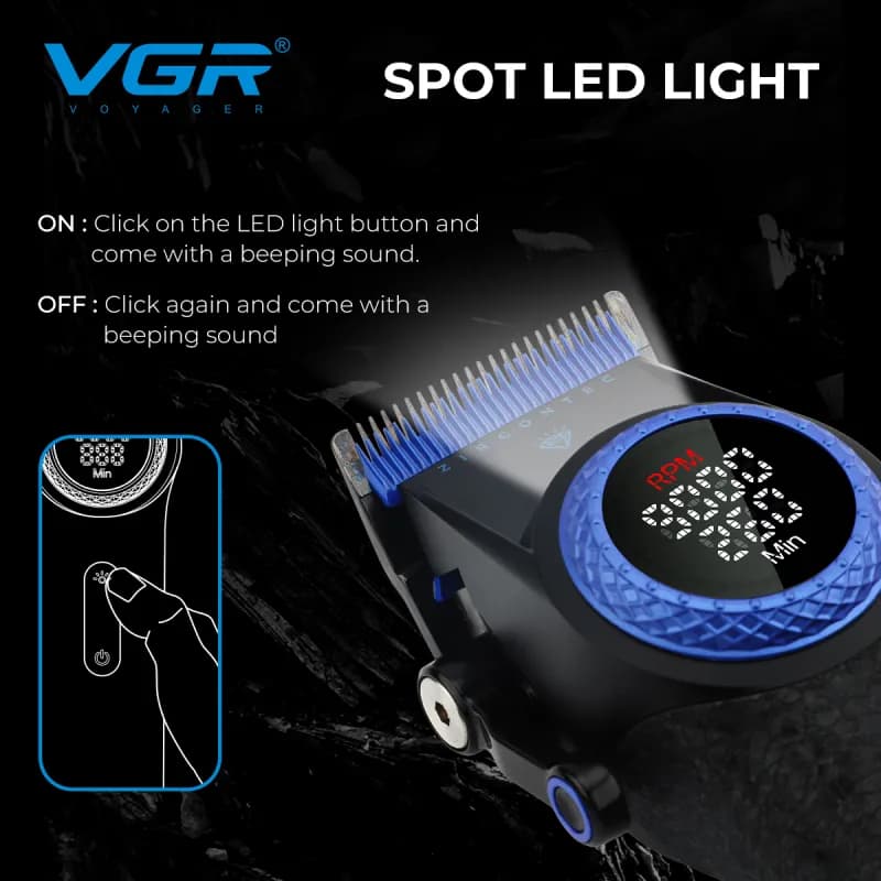 ماشین اصلاح سر و صورت وی جی آر مدل V-001 آبی کریستالی — تصویر ۵