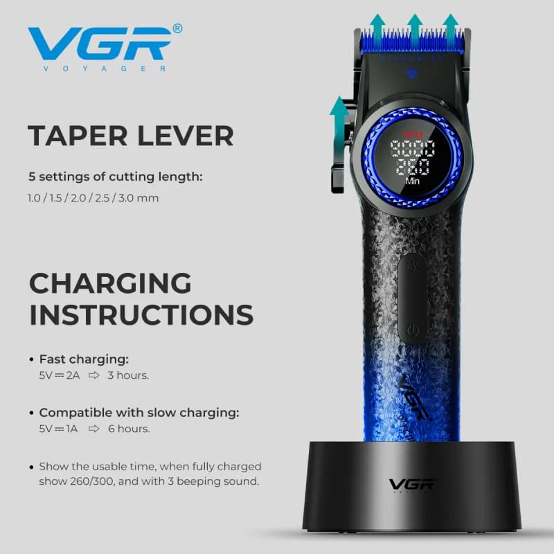 ماشین اصلاح سر و صورت وی جی آر مدل V-001 آبی کریستالی — تصویر ۶