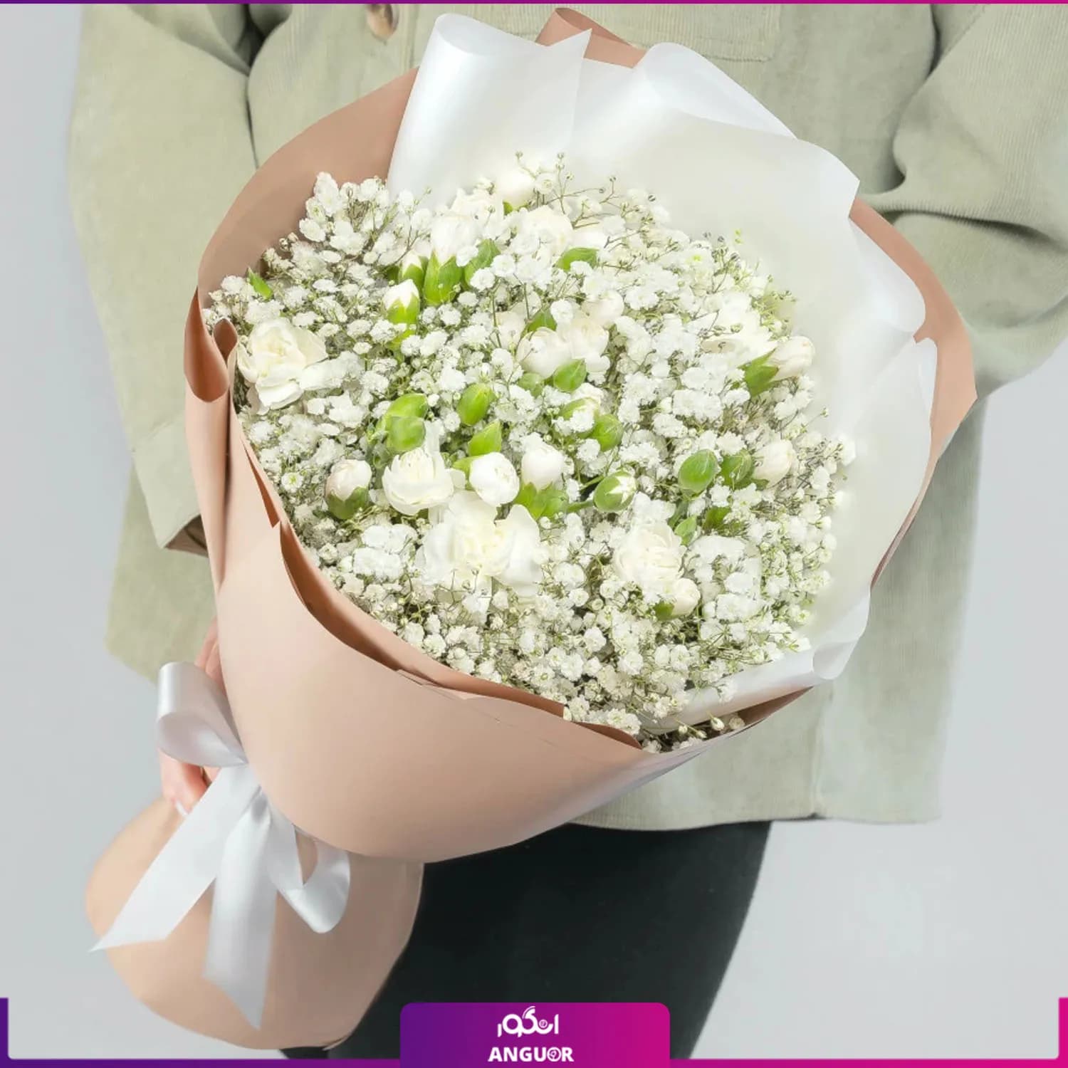 دسته گل ژیپسوفیلا با گل میخک مینیاتوری