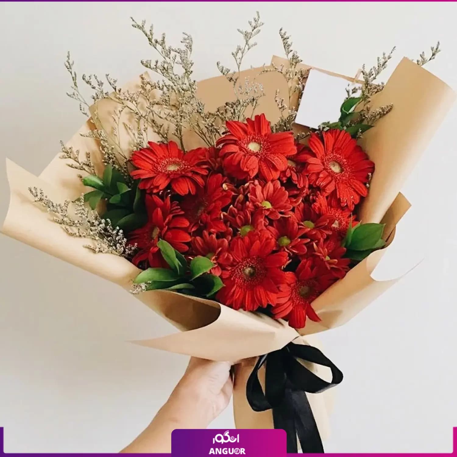 دسته گل ژربرا و داوودی قرمز — تصویر ۲