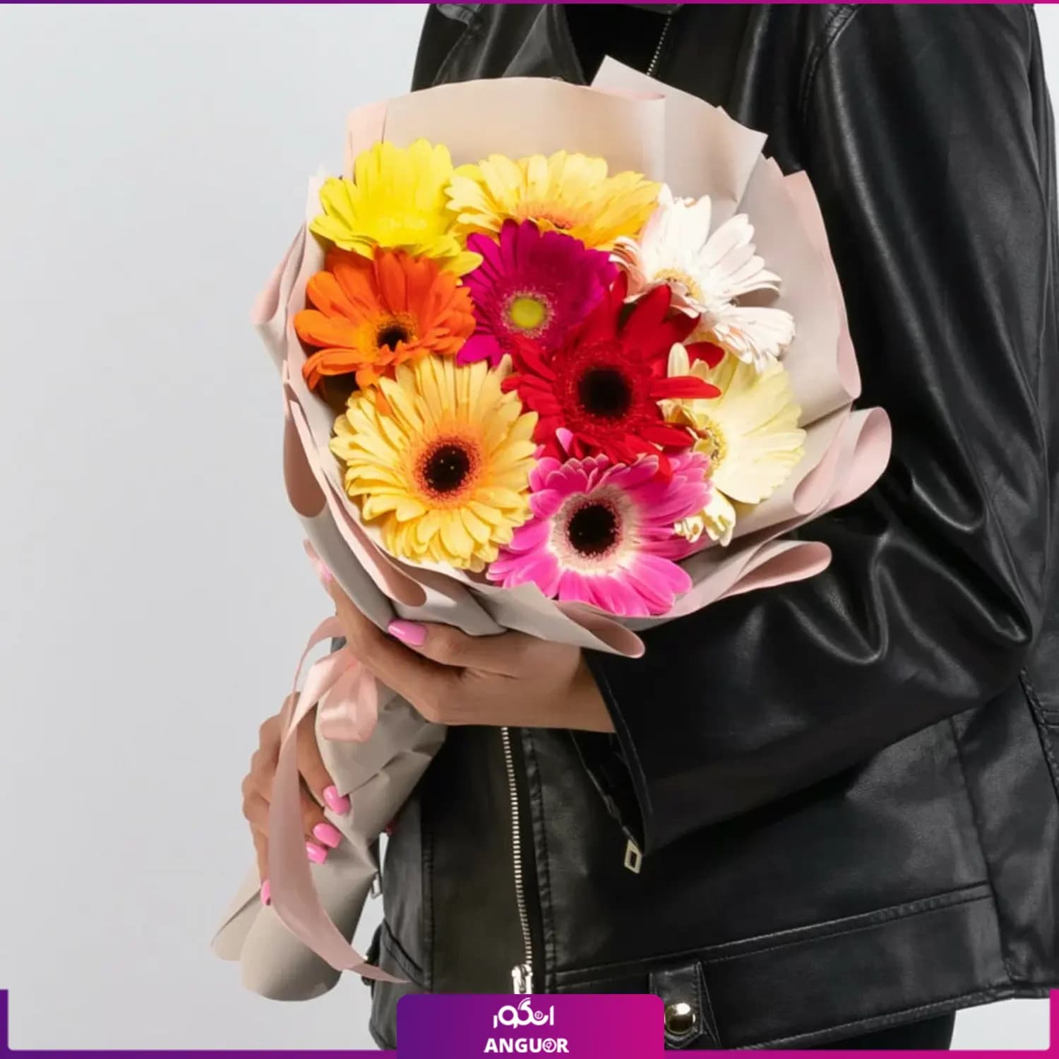 دسته گل ژربرا رنگارنگ 10 شاخه ای