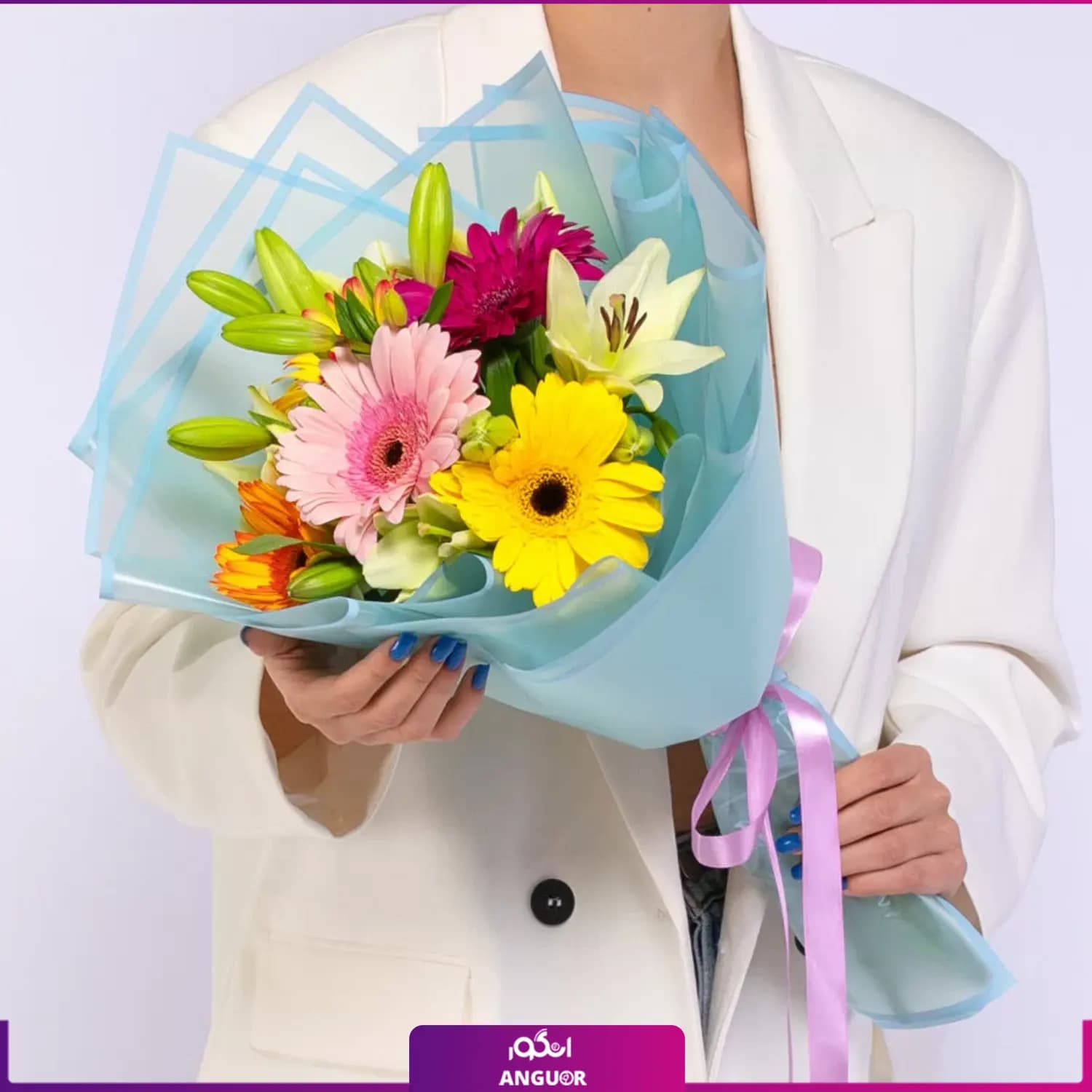 دسته گل ترکیبی ژربرا و لیلیوم