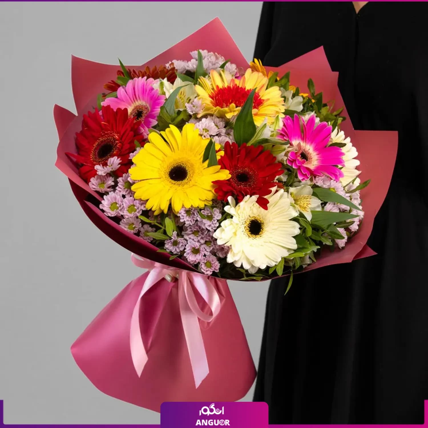 دسته گل ترکیبی (ژربرا، داوودی و آلستر) — تصویر ۲