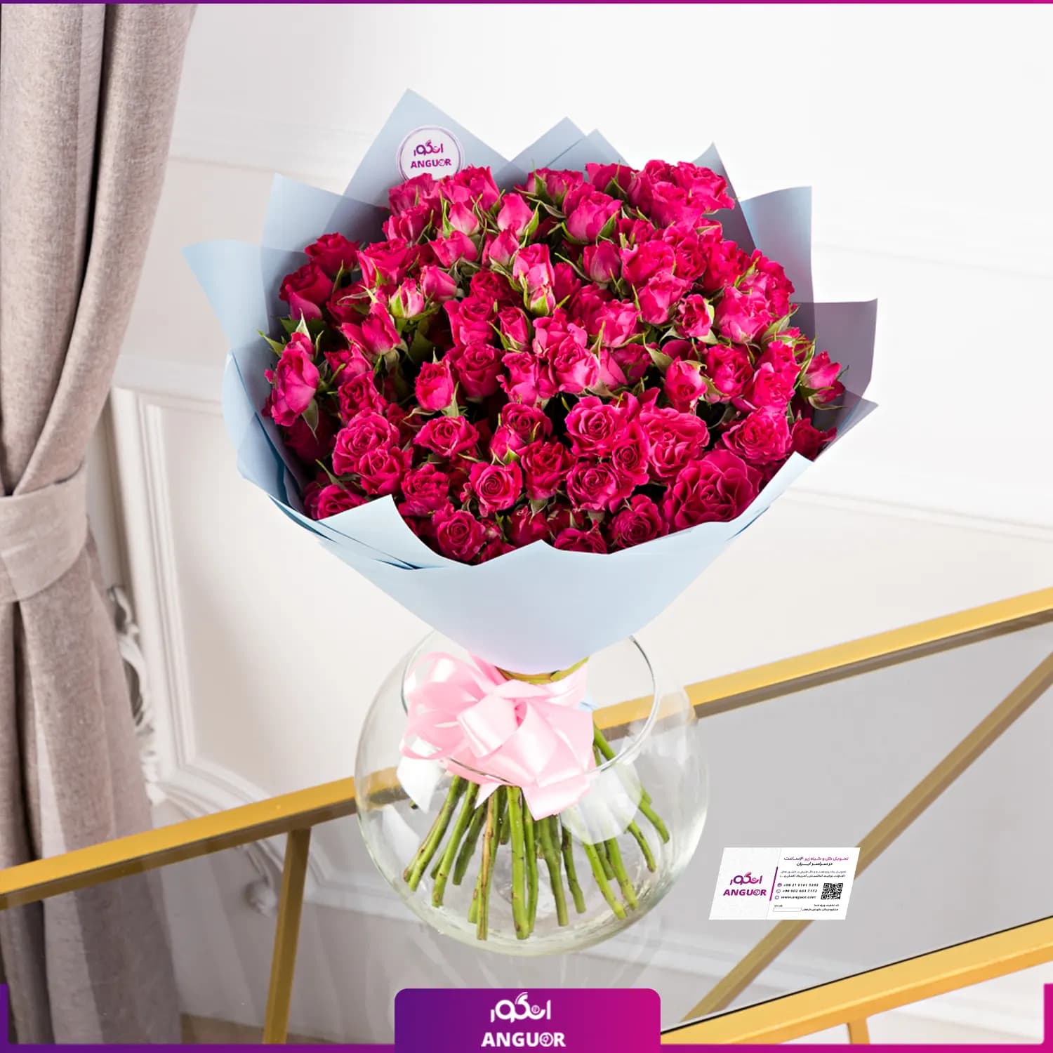 دسته گل رز مینیاتوری صورتی پر رنگ — تصویر ۳