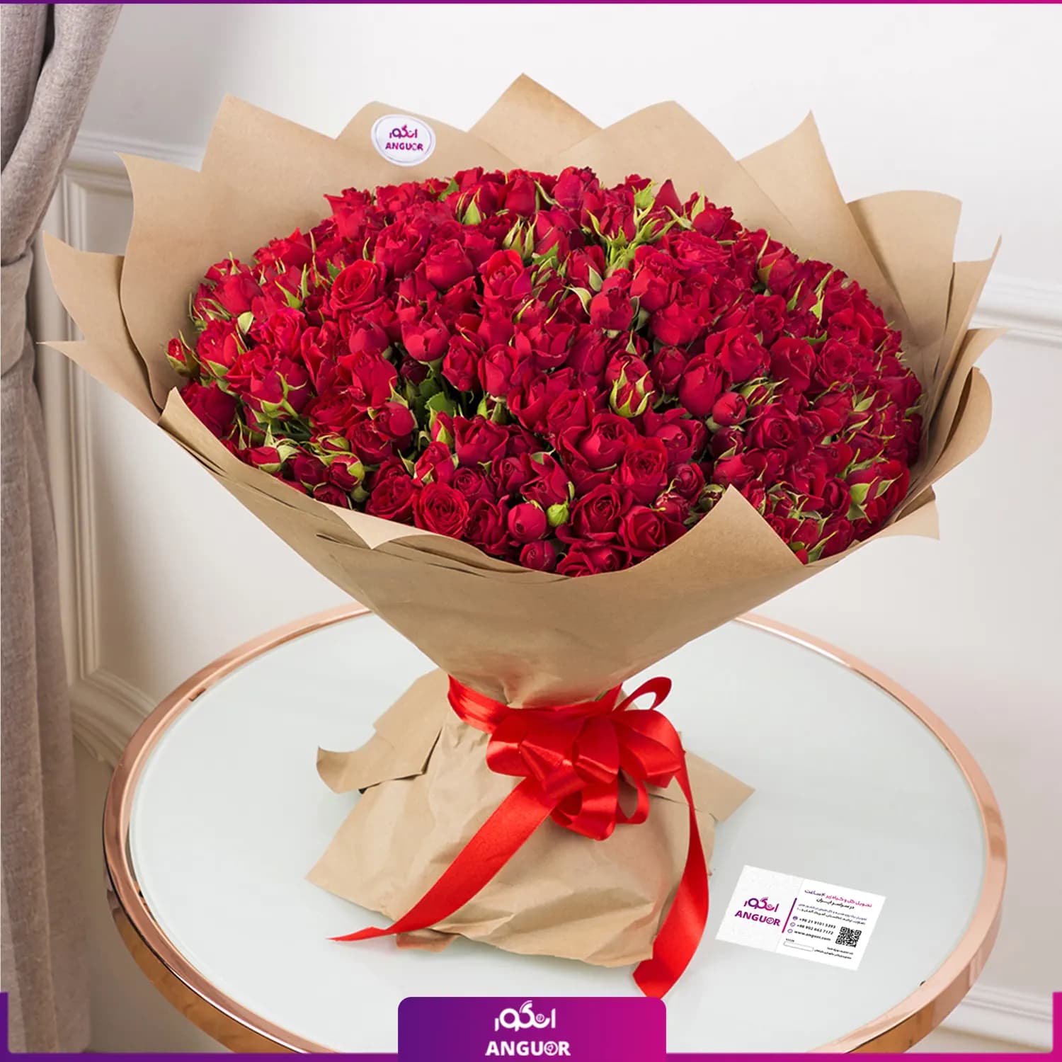 دسته گل رز مینیاتوری قرمز لوکس — تصویر ۳