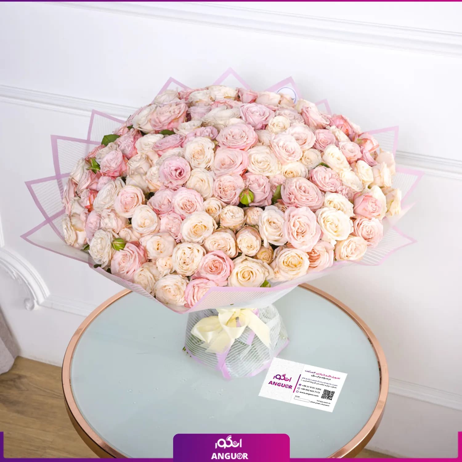 دسته گل بزرگ رز مینیاتوری گلبهی — تصویر ۴