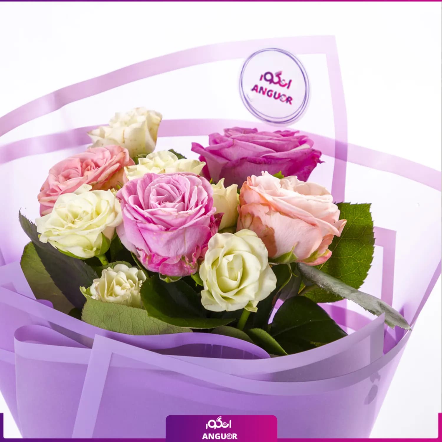دسته گل رز مینیاتوری کوچک سه رنگ — تصویر ۴