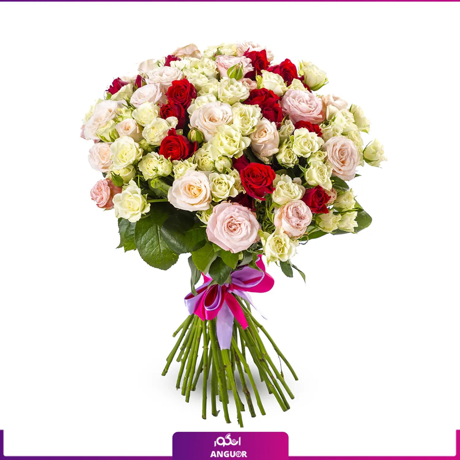 دسته گل رز مینیاتوری سه رنگ